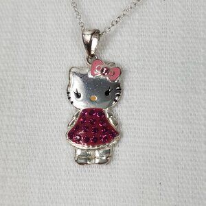Adorable Swarovsky Crystal Hello Kitty Silver 925 Vintage Necklace & Pendant